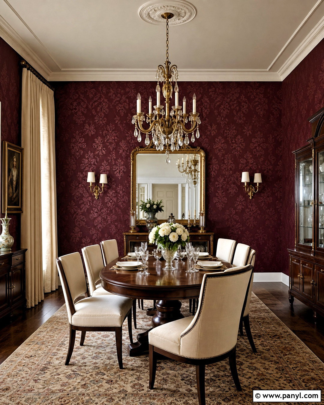 Burgundy Damask Paint Wall - 20 royal paint wall design ideas