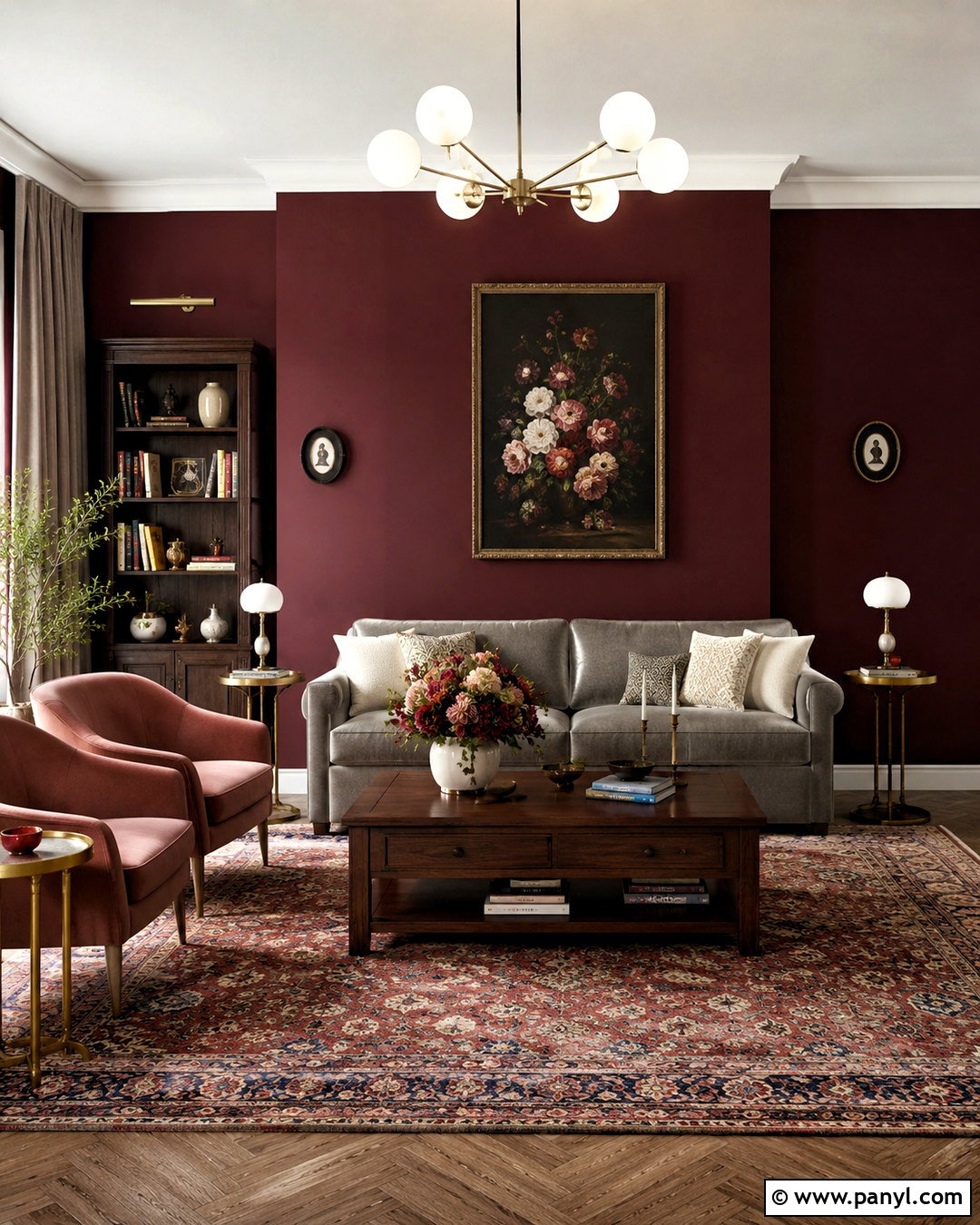 Burgundy Dark Wall Living Room - 20 dark wall living room ideas