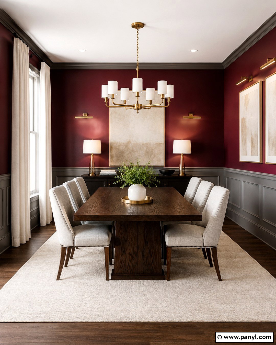 Burgundy Dining Room Walls With Grey Wainscoting - 20 burgundy and grey walls