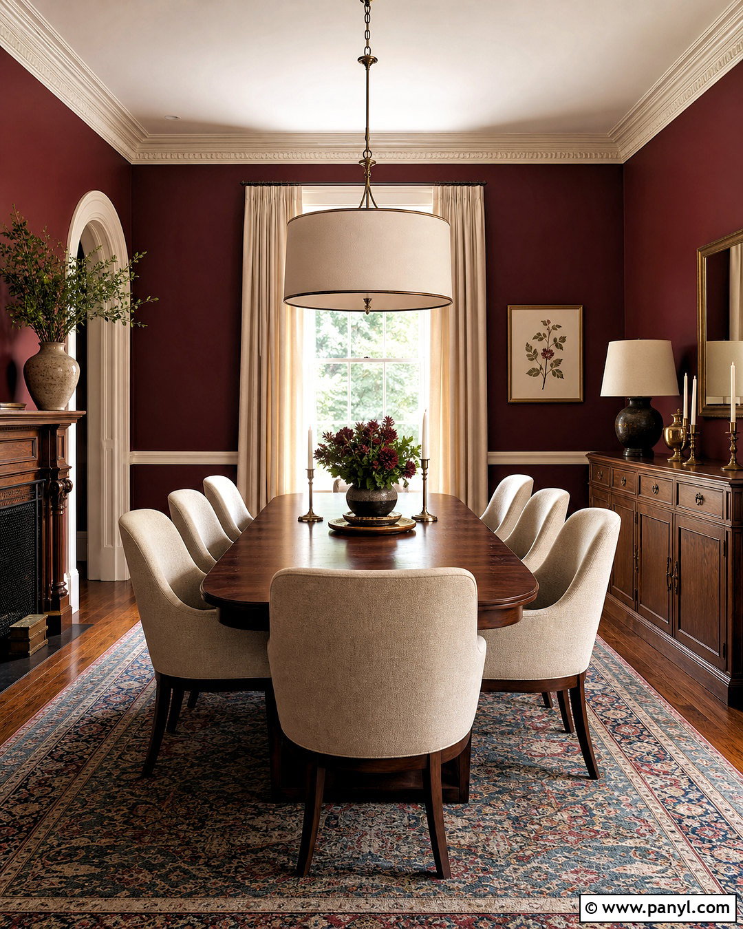 Burgundy Dining Room With Dark Wood - 20 red house interior ideas