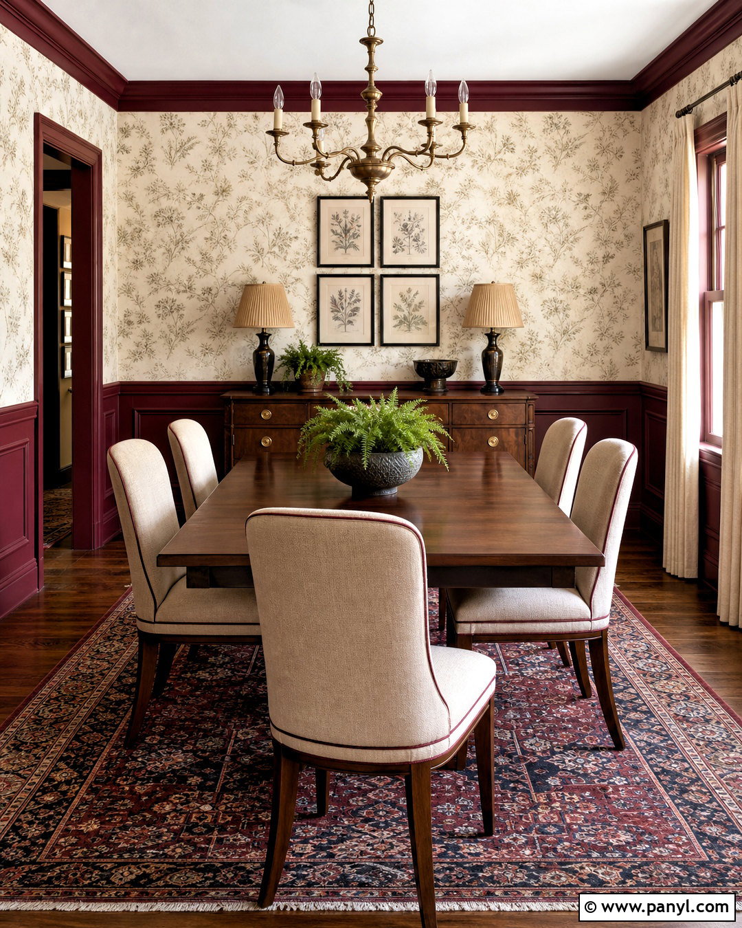 Burgundy Dining Room With Floral Wallpaper - 20 burgundy interior design ideas