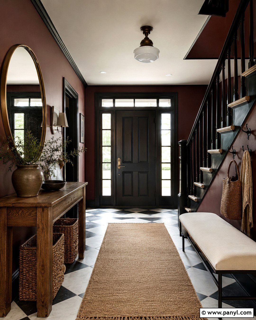 Burgundy Entryway With Black Trim - 20 Burgundy Walls With Black Trim Ideas
