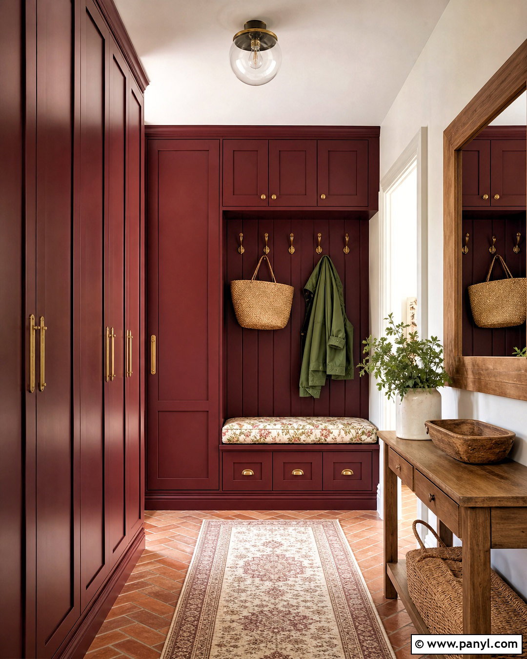 Burgundy Entryway With Built-In Storage - 20 burgundy interior design ideas