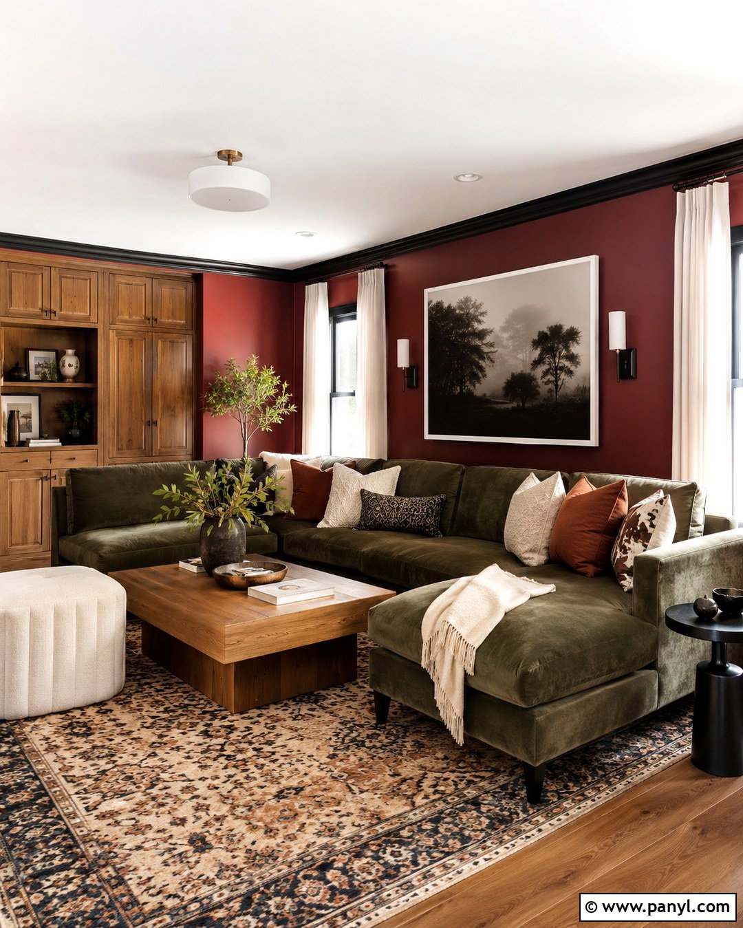 Burgundy Family Room With Black Trim - 20 Burgundy Walls With Black Trim Ideas