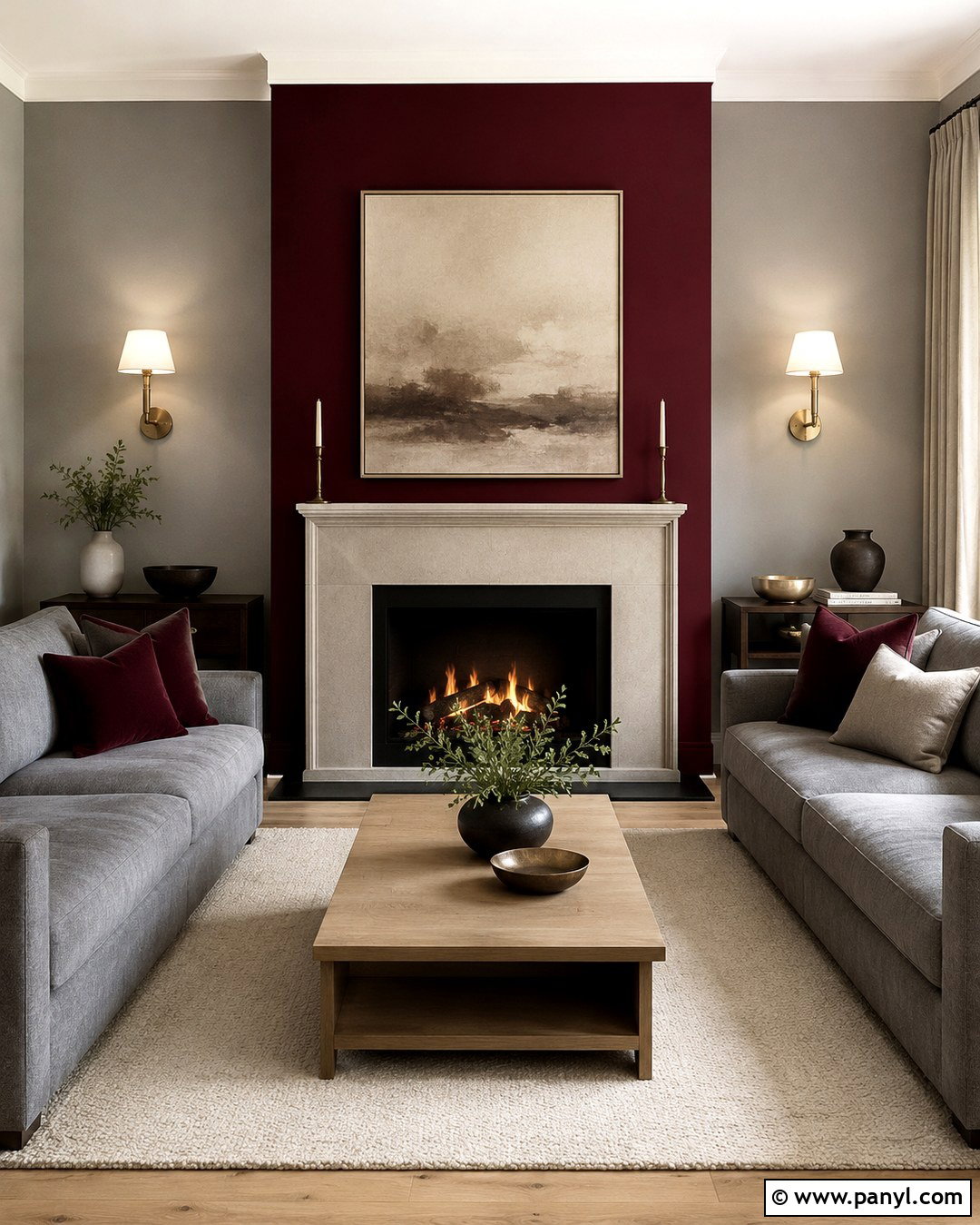 Burgundy Fireplace Wall With Grey Surrounding Walls - 20 burgundy and grey walls