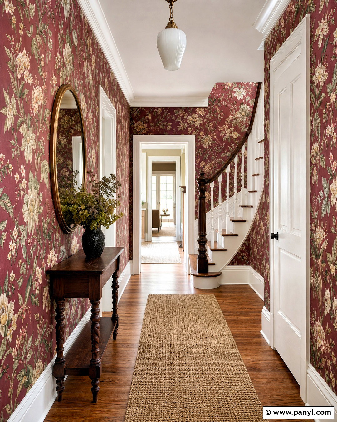 Burgundy Floral Wallpaper Hallway - 20 burgundy hallway ideas