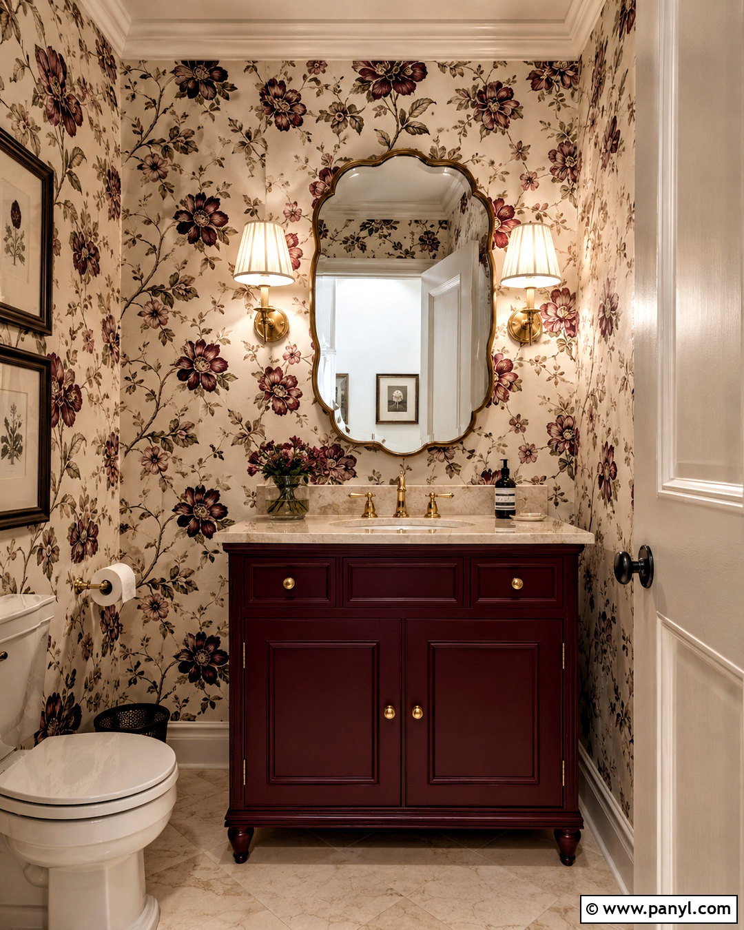 Burgundy Floral Wallpaper Powder Room - 20 burgundy powder room ideas