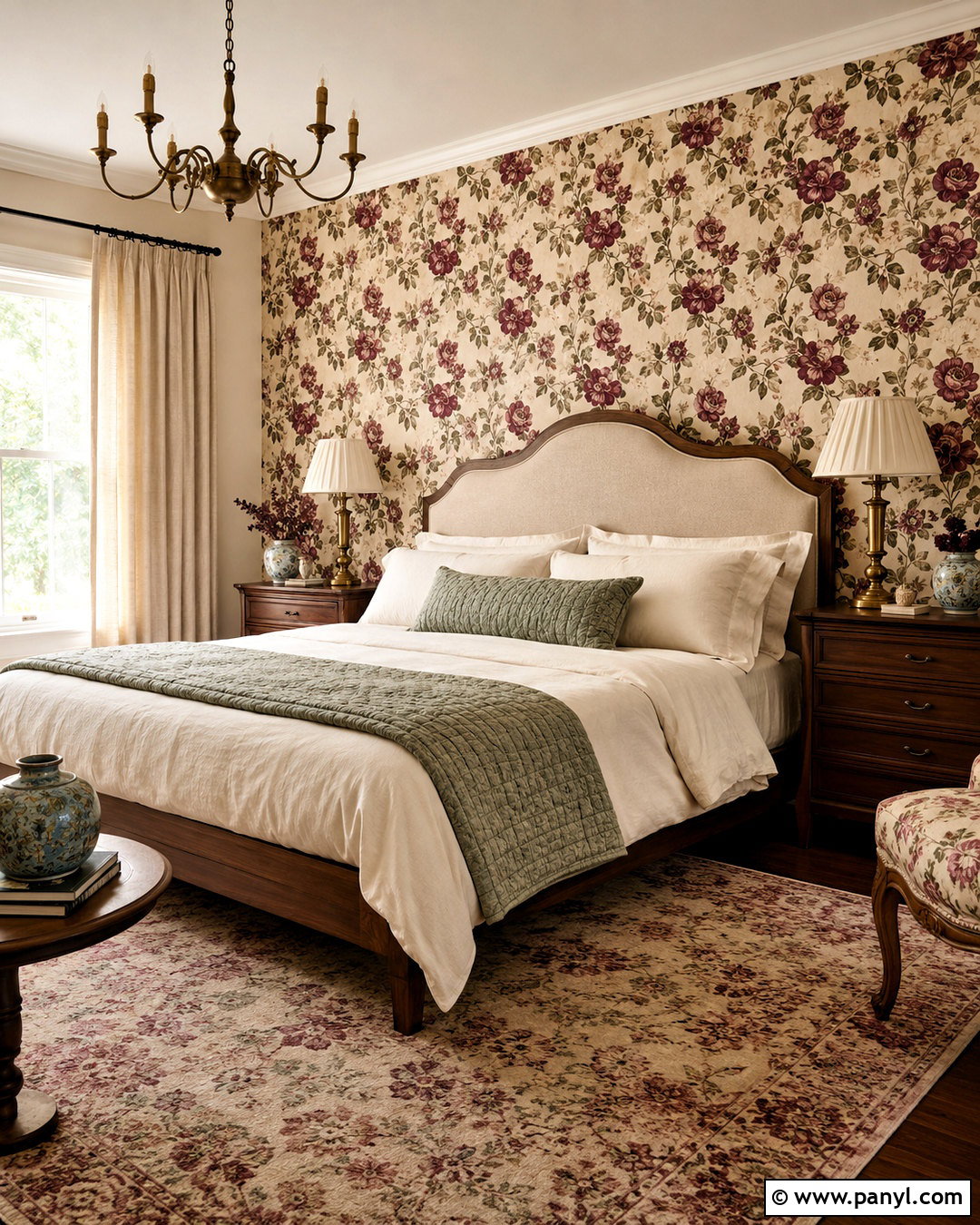 Burgundy Floral Wallpaper Wall - 20 burgundy accent wall bedroom ideas