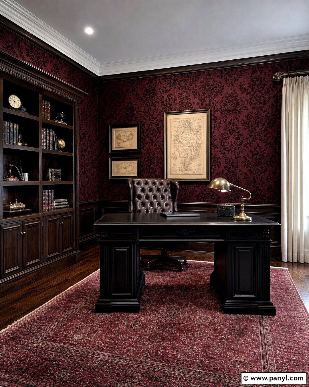 Burgundy Gothic Damask Wallpaper Home Office - 20 gothic damask pattern wallpaper ideas