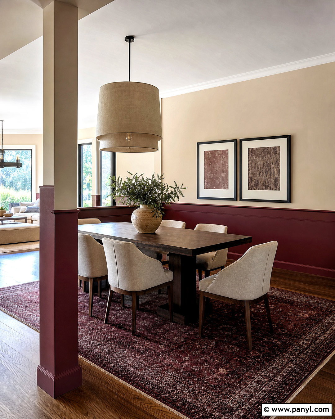 Burgundy Half Wall Open Dining Area - 20 painting half wall ideas