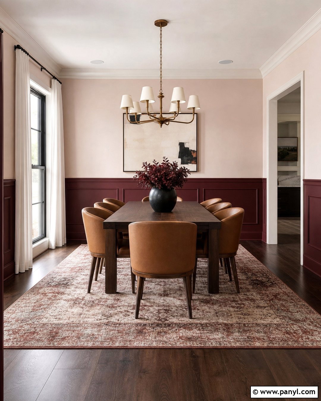Burgundy Half Wall With Pale Blush - 25 Half Wall Color Ideas