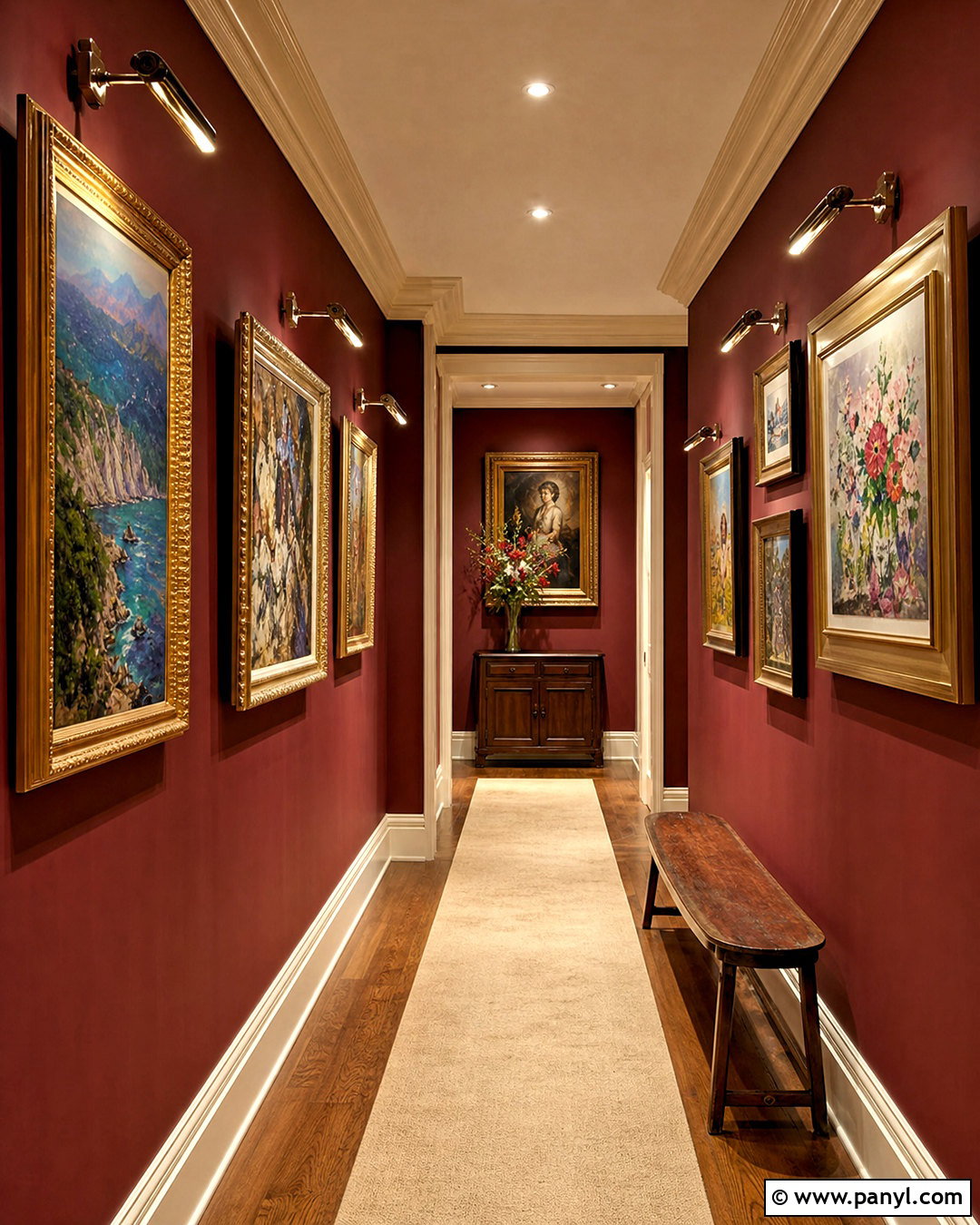 Burgundy Hallway Gallery Wall - 20 burgundy hallway ideas