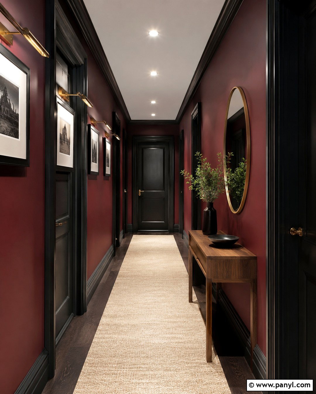 Burgundy Hallway With Black Trim - 20 Burgundy Walls With Black Trim Ideas