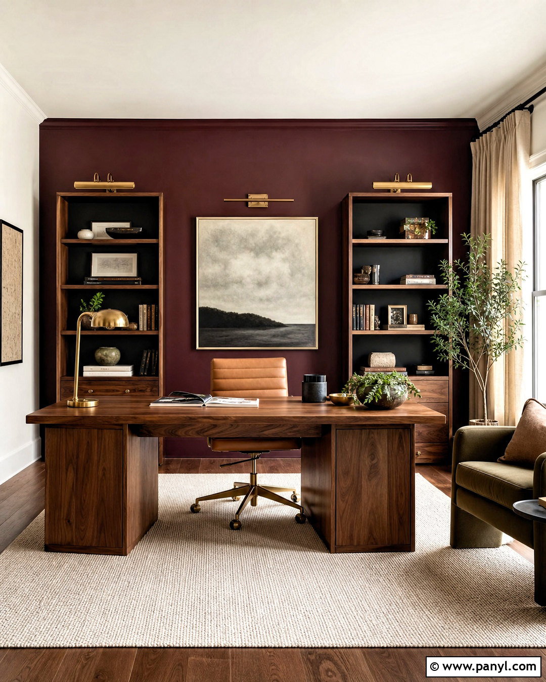 Burgundy Home Office Accent Wall - 20 moody accent wall ideas