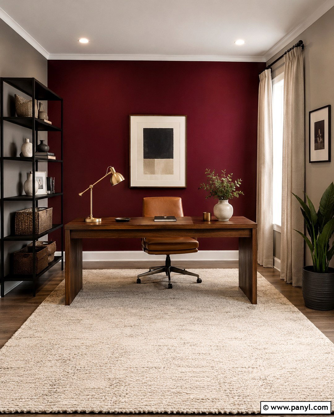 Burgundy Home Office Wall - 20 Vibrant Red Wall Color Ideas