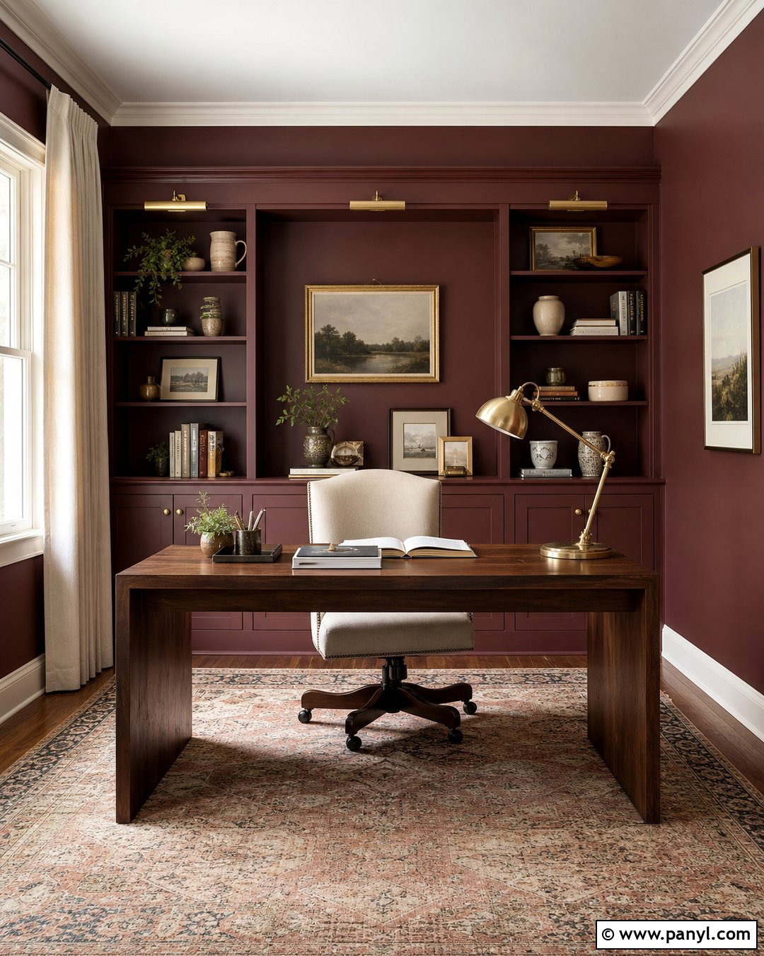 Burgundy Home Office Walls - 30 dark wall paint ideas