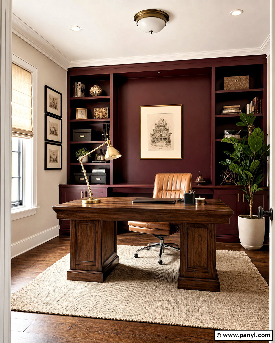Burgundy Home Office With Wood Desk - 20 burgundy interior design ideas