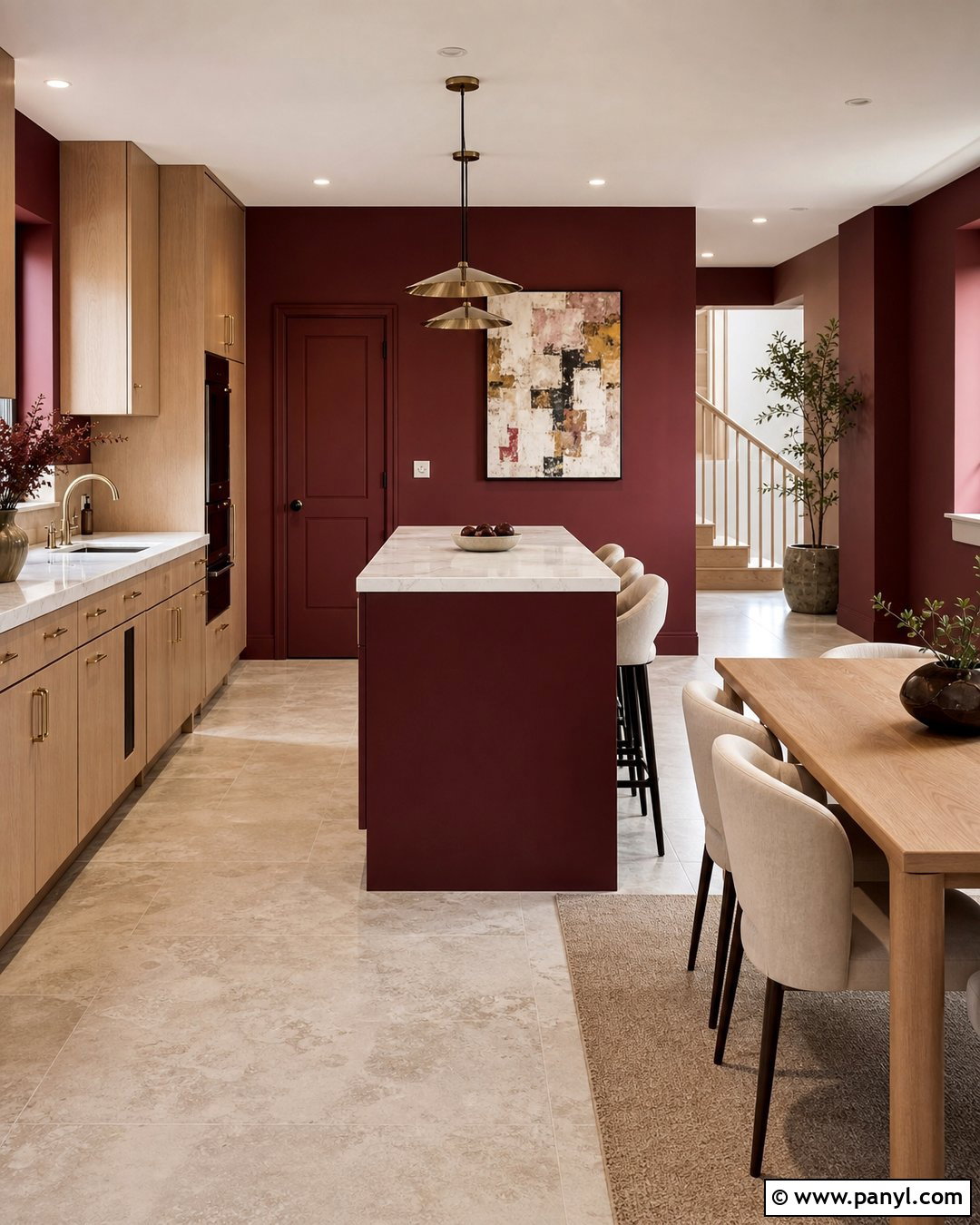 Burgundy Kitchen Accent Wall - 20 Modern Kitchen With Colorful Accent Wall Ideas