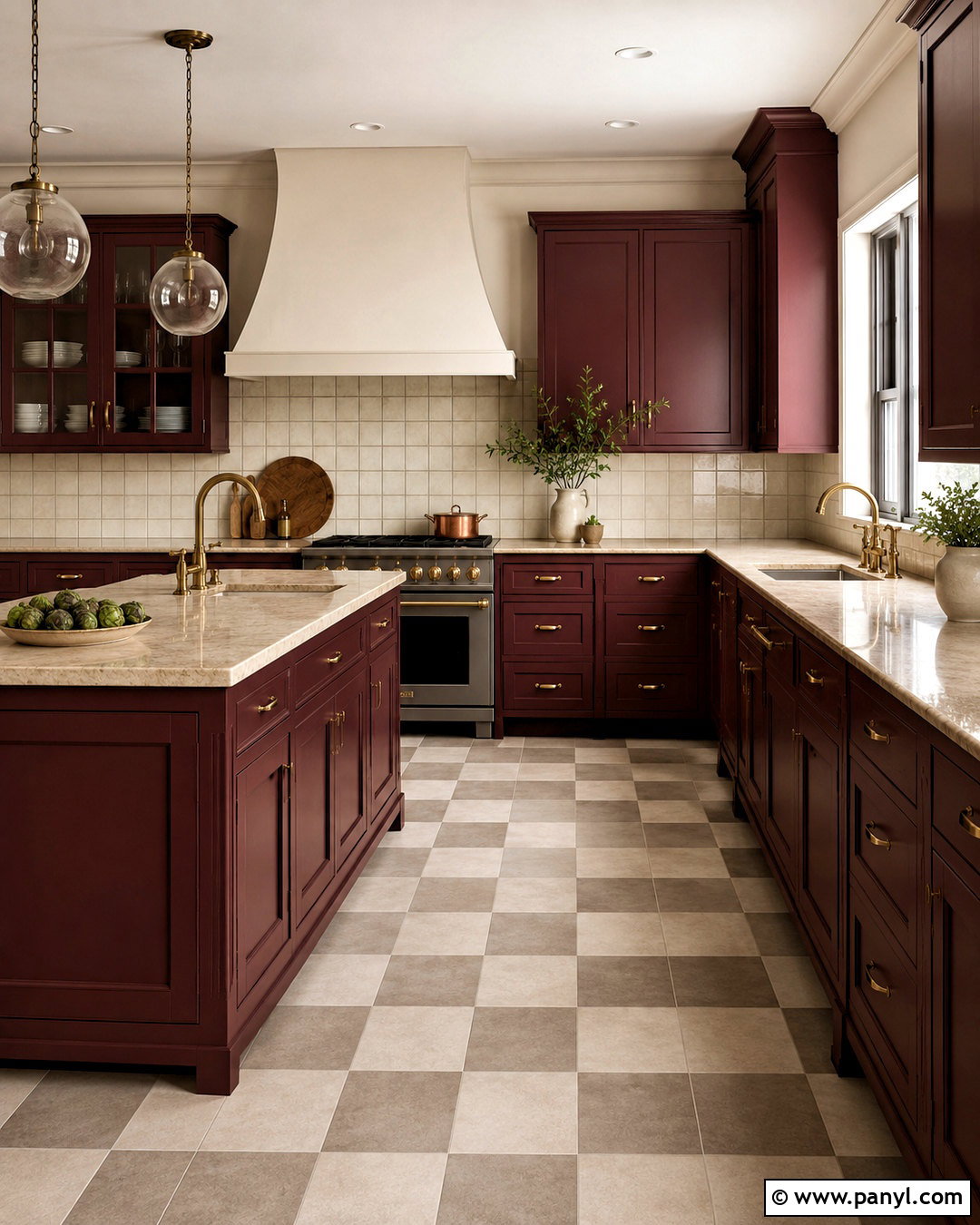 Burgundy Kitchen Cabinets With Checkerboard Floor - 20 burgundy kitchen cabinets