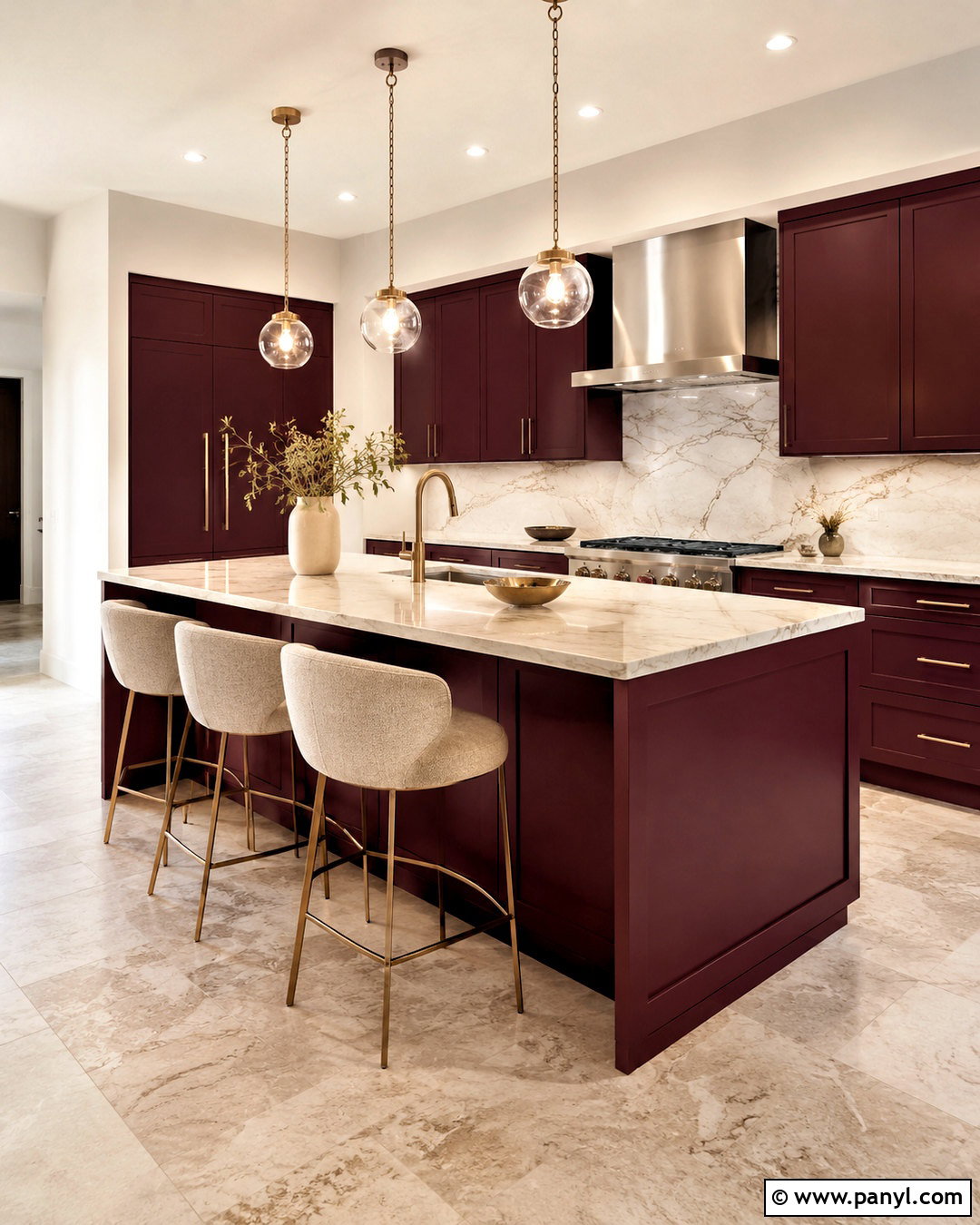 Burgundy Kitchen Cabinets With Marble Backsplash - 20 burgundy kitchen cabinets