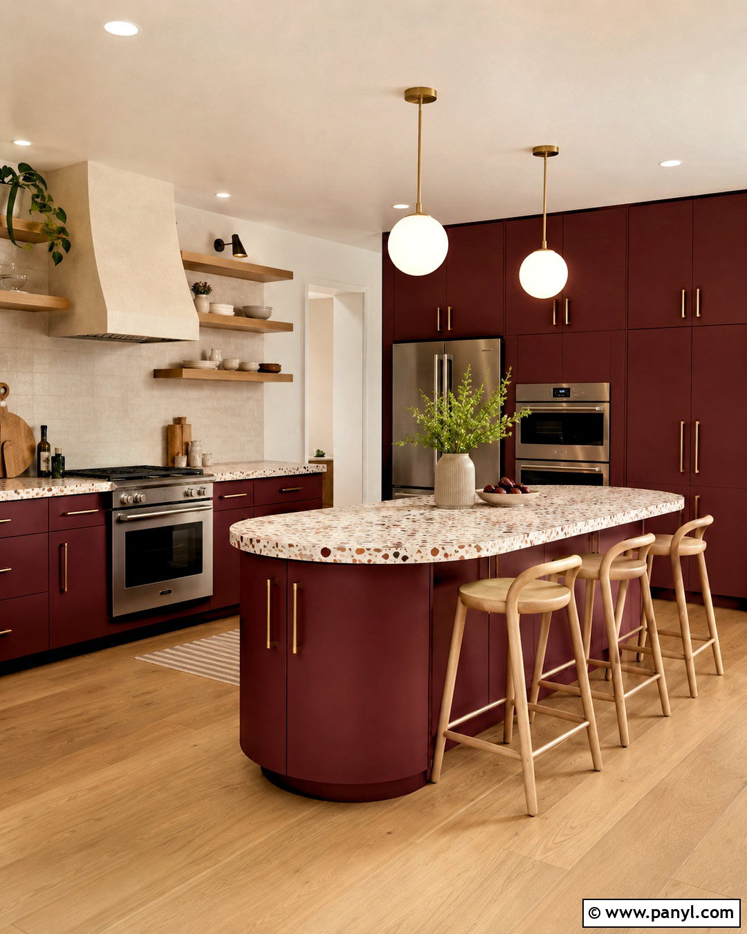 Burgundy Kitchen Cabinets With Terrazzo - 20 burgundy kitchen cabinets