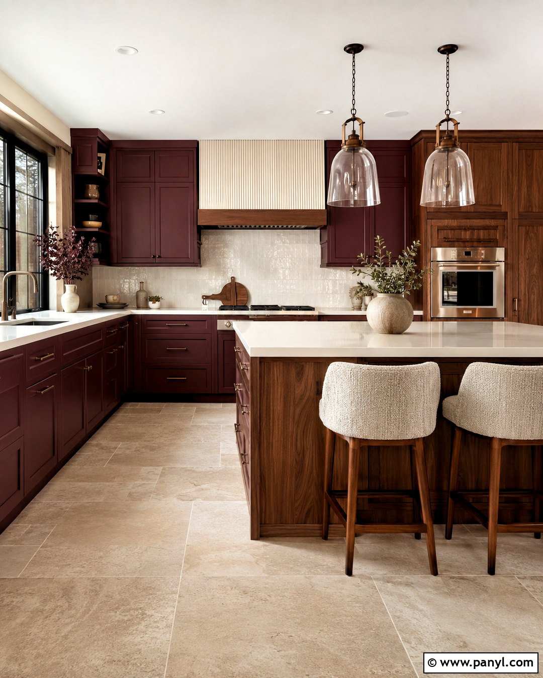 Burgundy Kitchen Cabinets With Walnut Accents - 20 burgundy kitchen cabinets