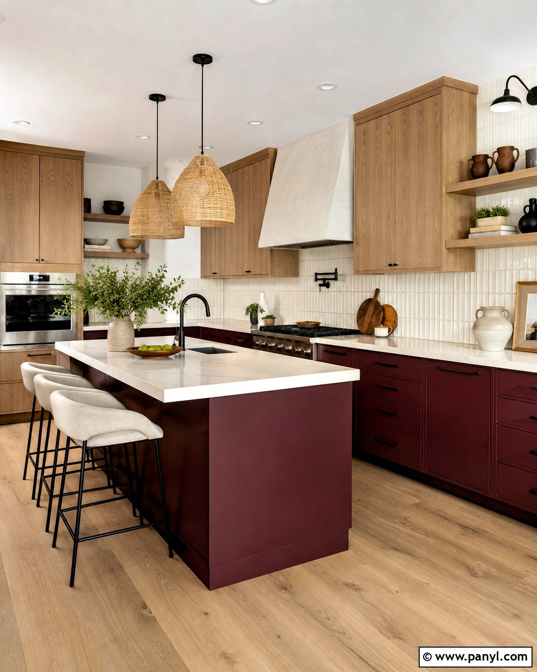 Burgundy Kitchen Cabinets With White Oak - 20 burgundy kitchen cabinets