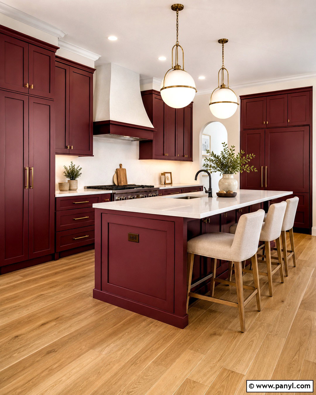 Burgundy Kitchen Cabinets With White Quartz - 20 burgundy kitchen cabinets