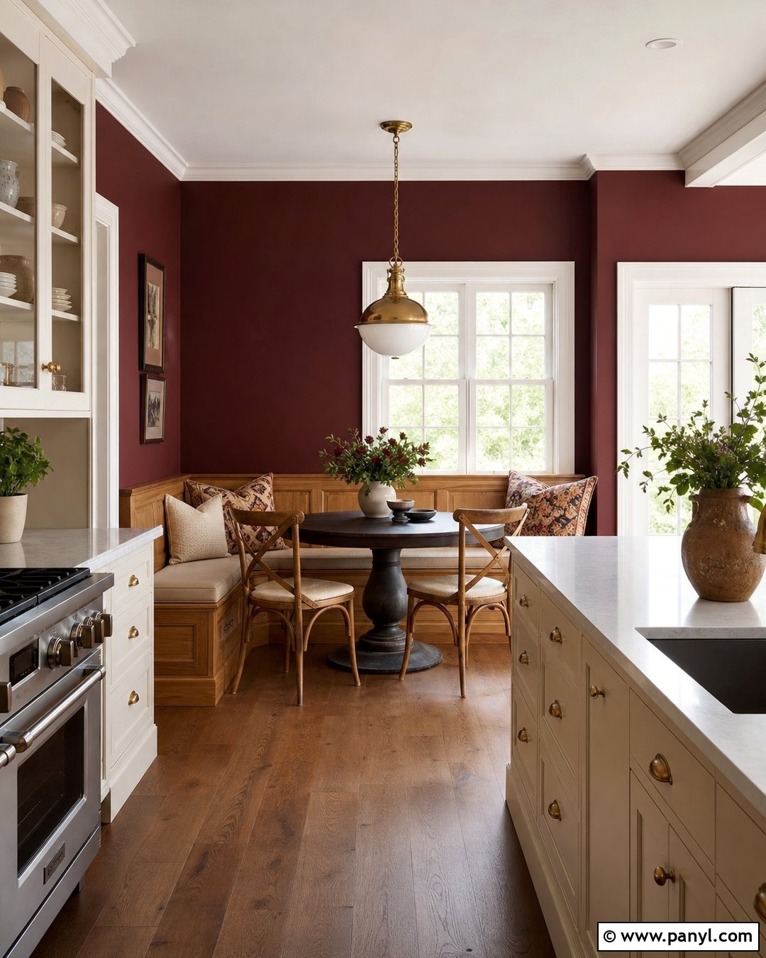 Burgundy Kitchen Walls With A Breakfast Nook - 35 burgundy kitchen walls