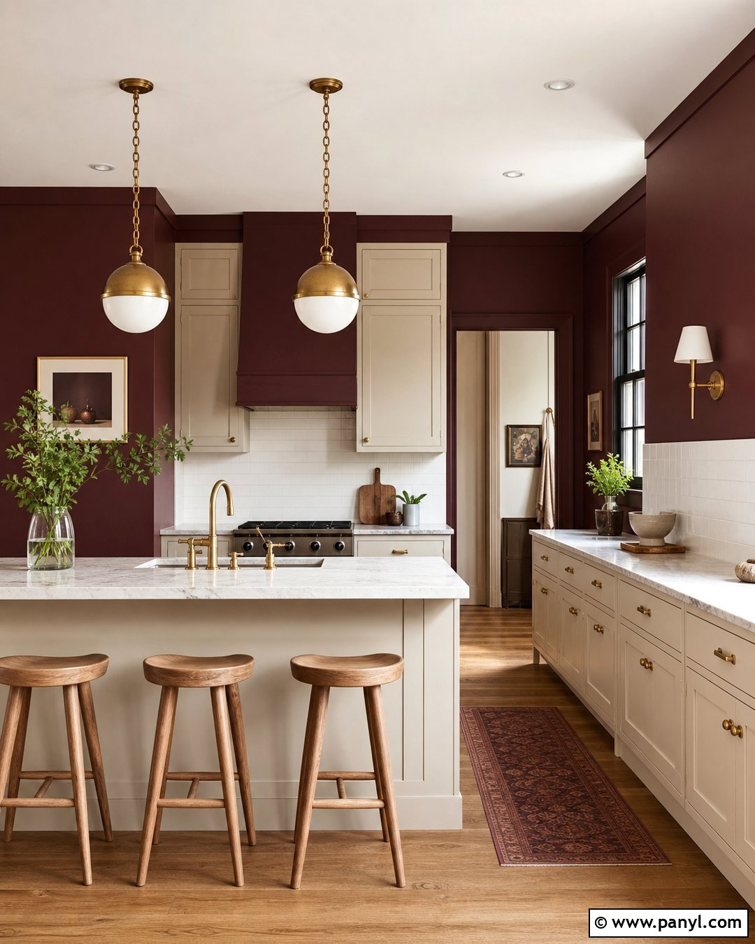Burgundy Kitchen Walls With Brass Accents - 35 burgundy kitchen walls