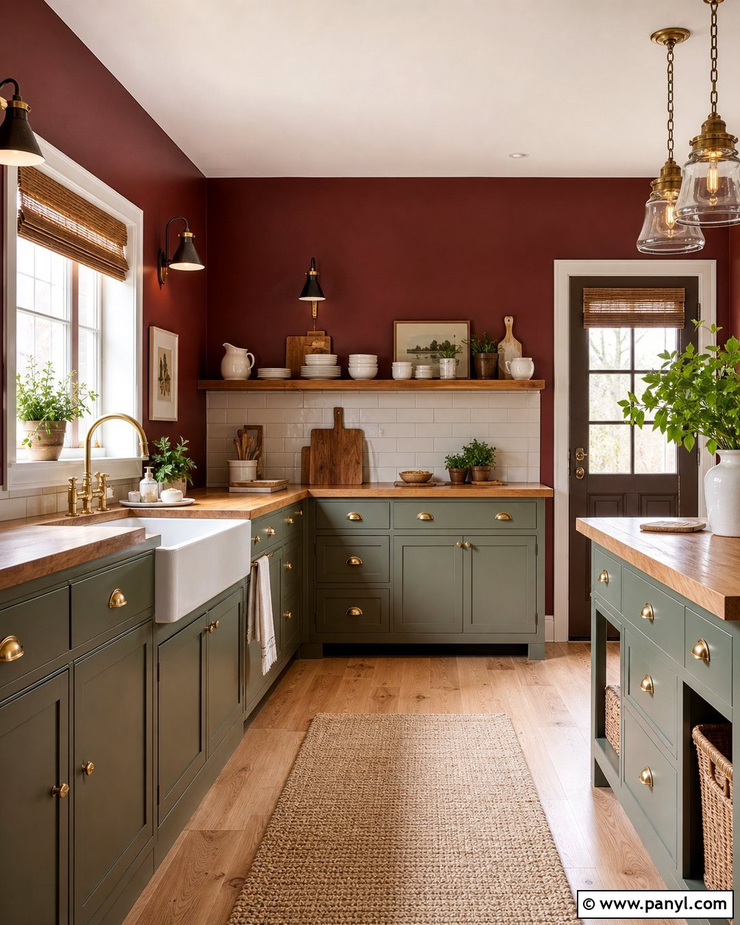 Burgundy Kitchen Walls With Butcher Block Counters - 35 burgundy kitchen walls