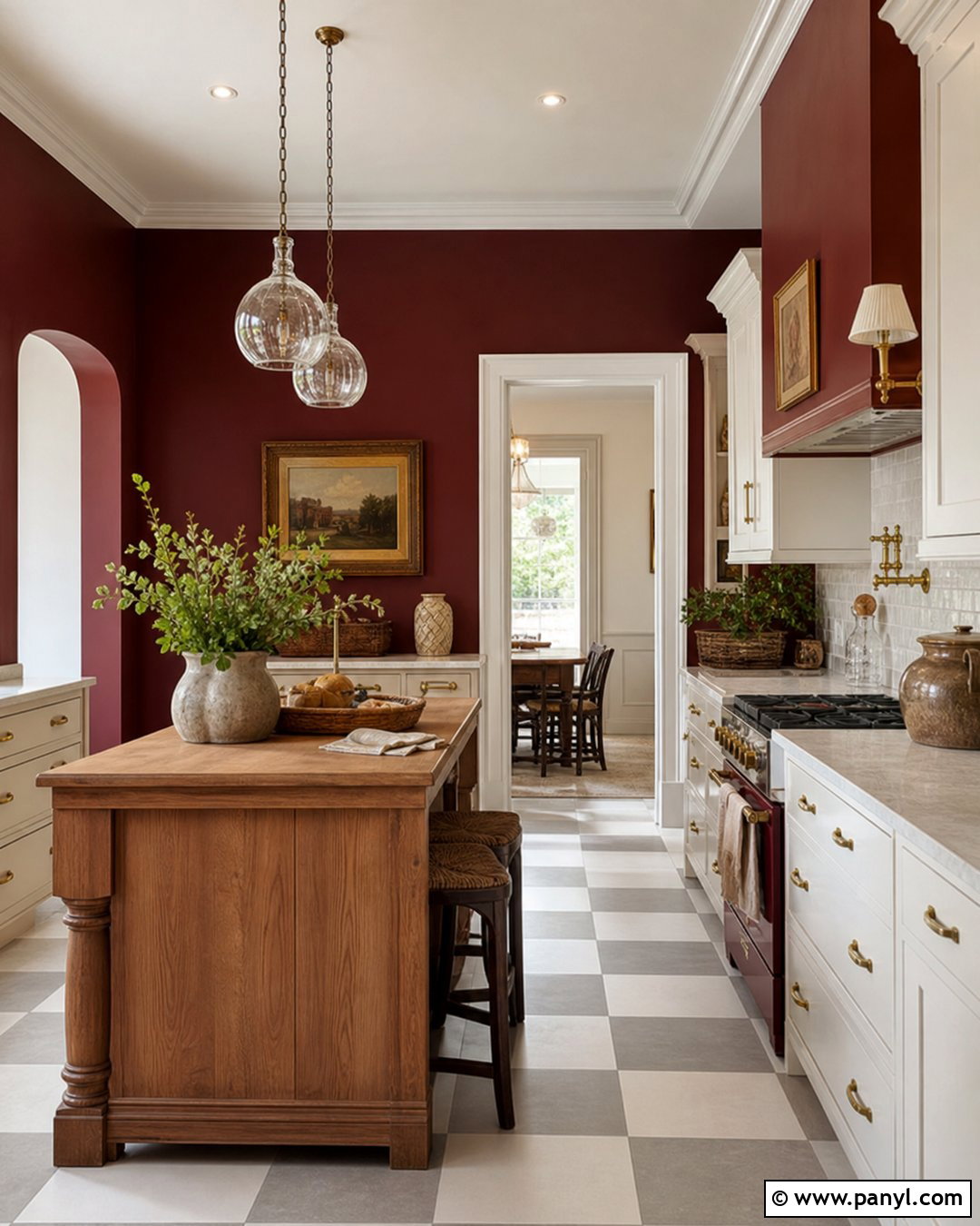 Burgundy Kitchen Walls With Checkerboard Floors - 35 burgundy kitchen walls