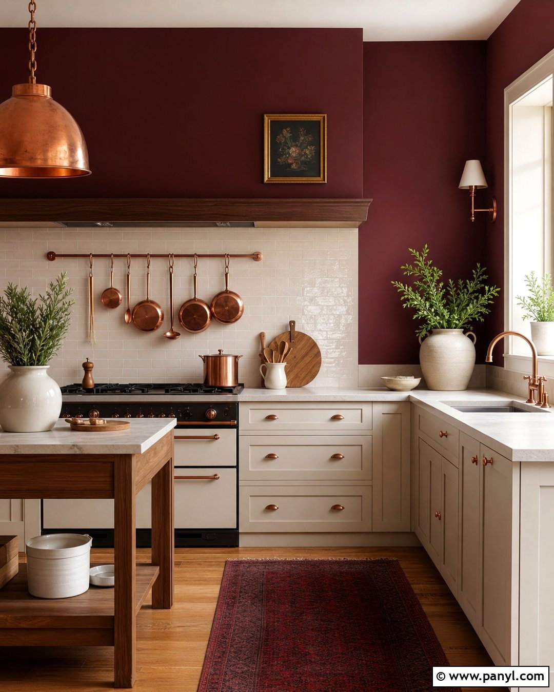 Burgundy Kitchen Walls With Copper Details - 35 burgundy kitchen walls