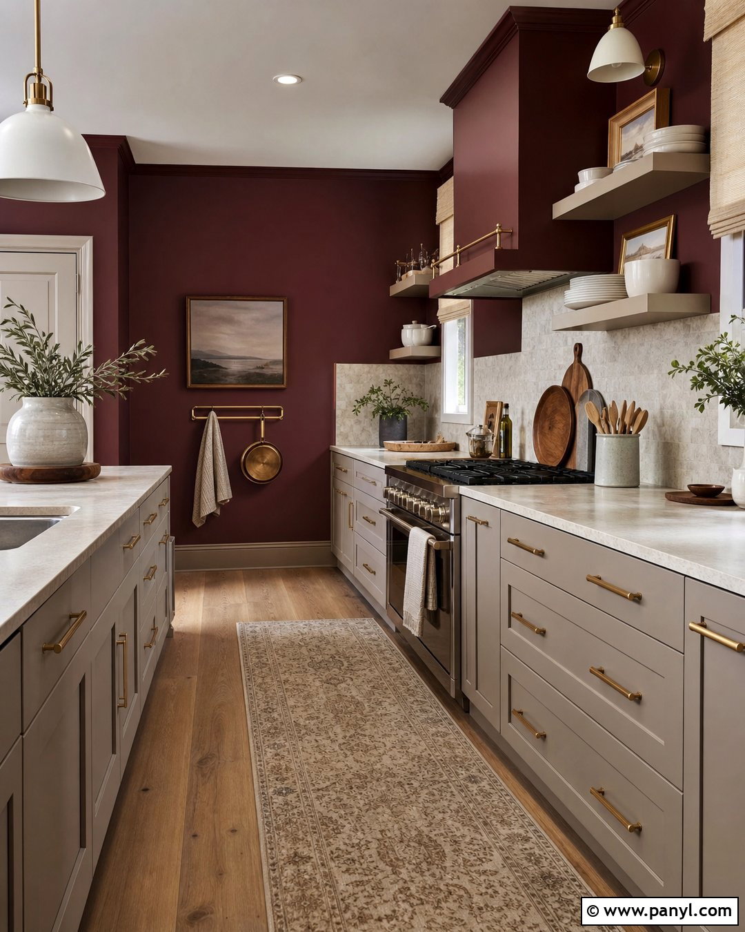 Burgundy Kitchen Walls With Greige Cabinets - 35 burgundy kitchen walls