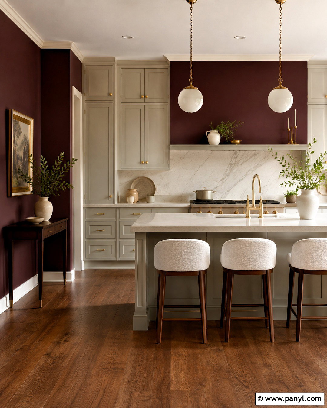 Burgundy Kitchen Walls With Light Cabinets - 40 kitchen wall color ideas