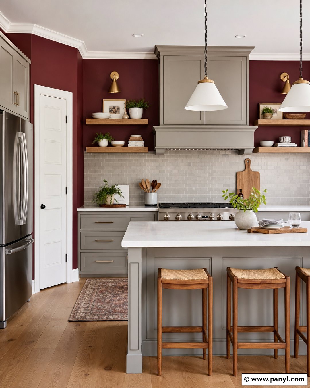 Burgundy Kitchen Walls With Light Gray Cabinets - 35 burgundy kitchen walls