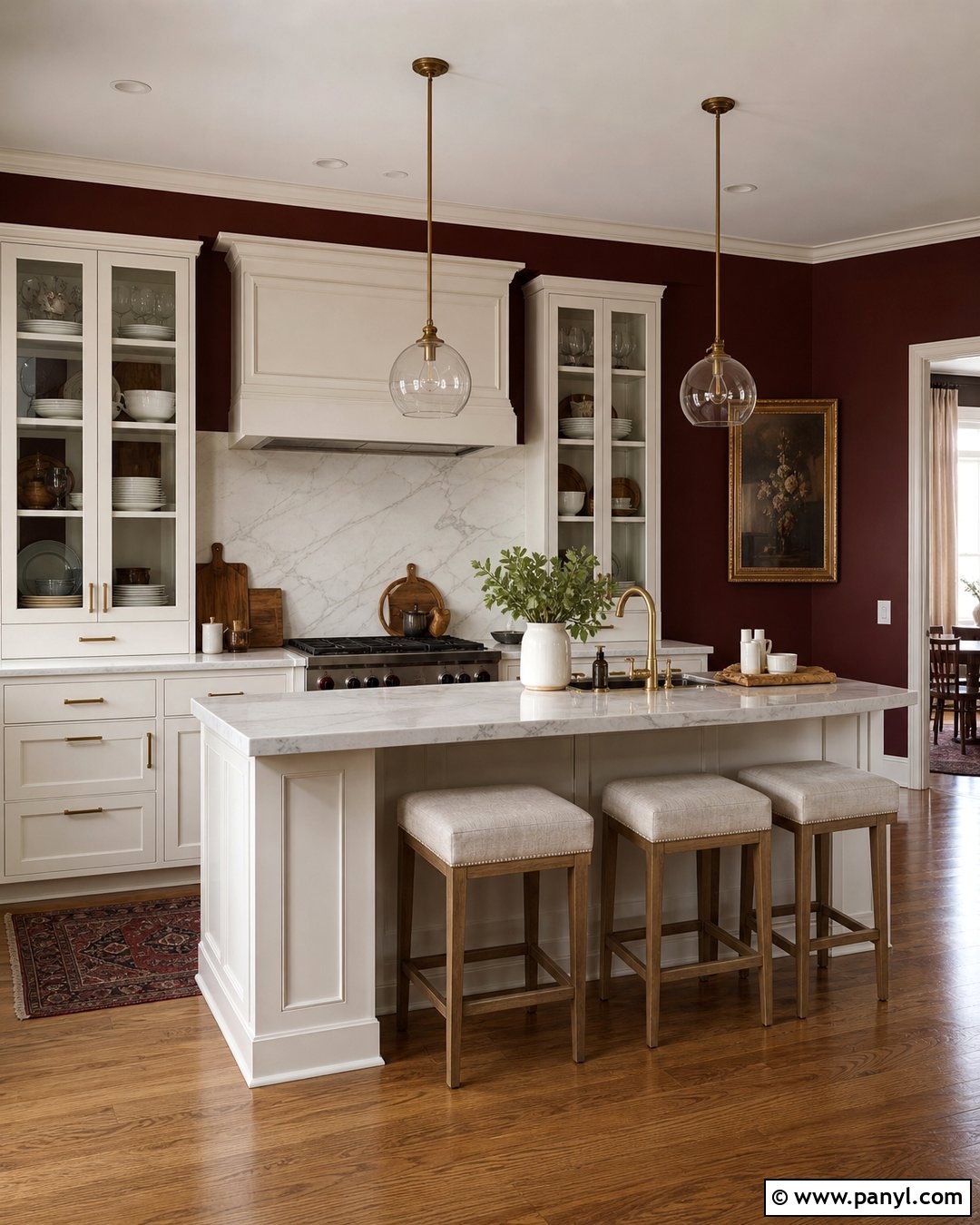 Burgundy Kitchen Walls With Marble Counters - 35 burgundy kitchen walls