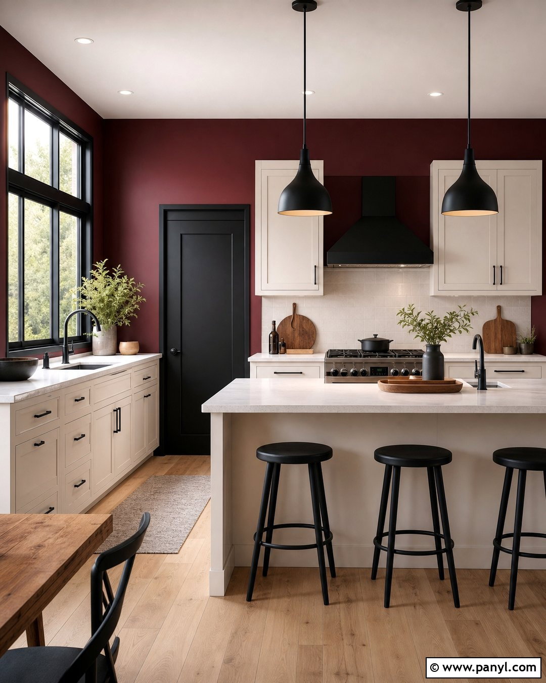 Burgundy Kitchen Walls With Matte Black Accents - 35 burgundy kitchen walls