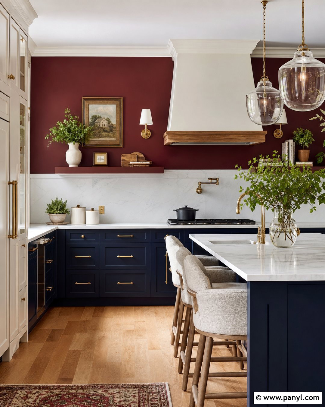 Burgundy Kitchen Walls With Navy Cabinets - 35 burgundy kitchen walls