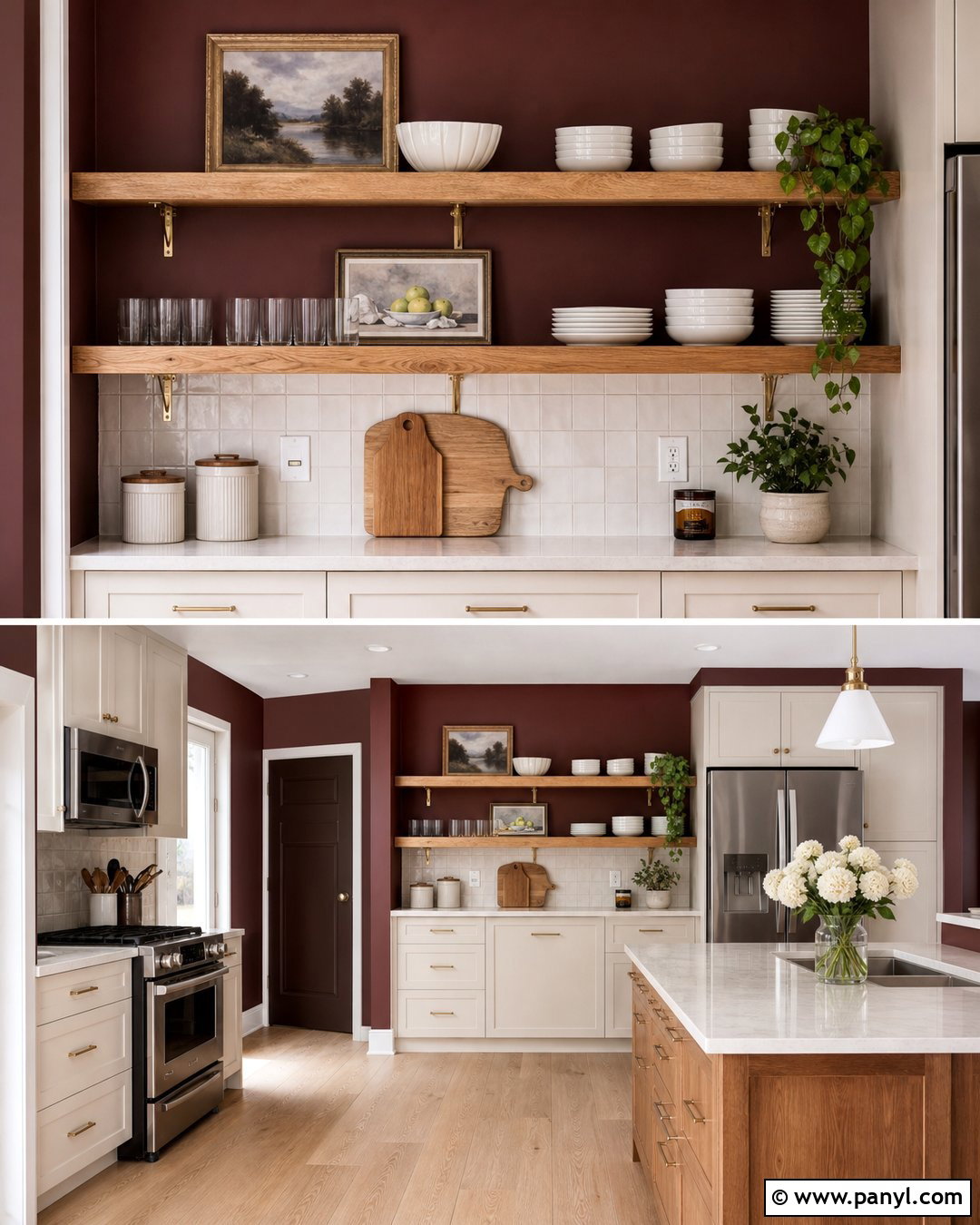 Burgundy Kitchen Walls With Open Shelves - 35 burgundy kitchen walls