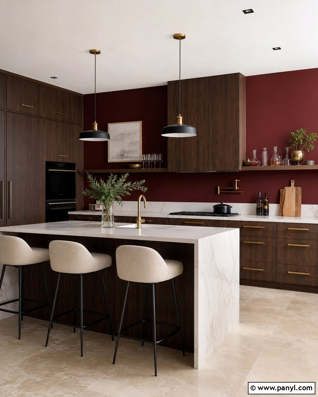 Burgundy Kitchen Walls With Walnut Cabinets - 35 burgundy kitchen walls