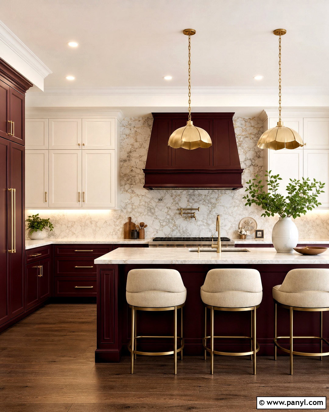 Burgundy Kitchen With Brass Accents - 20 kitchen with red accents