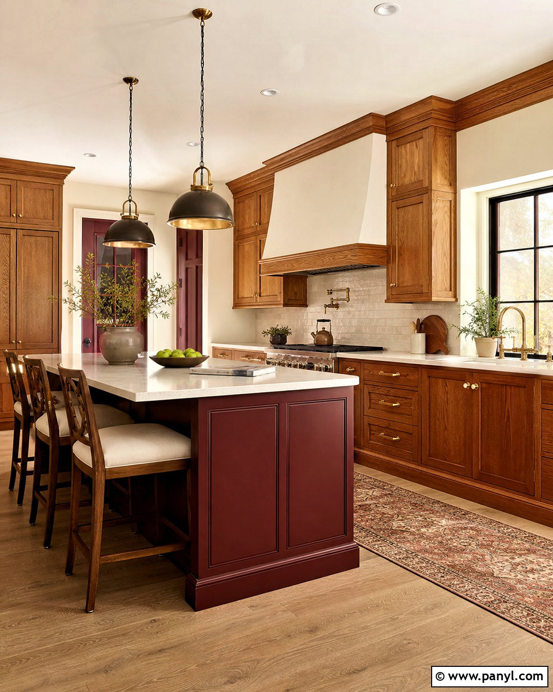 Burgundy Kitchen With Oak Cabinets - 20 kitchen color schemes with oak cabinets