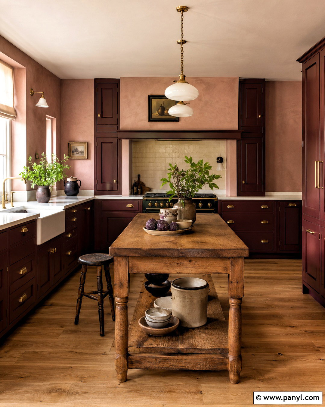 Burgundy Kitchen With Soft Pink Walls - 20 dark kitchen ideas