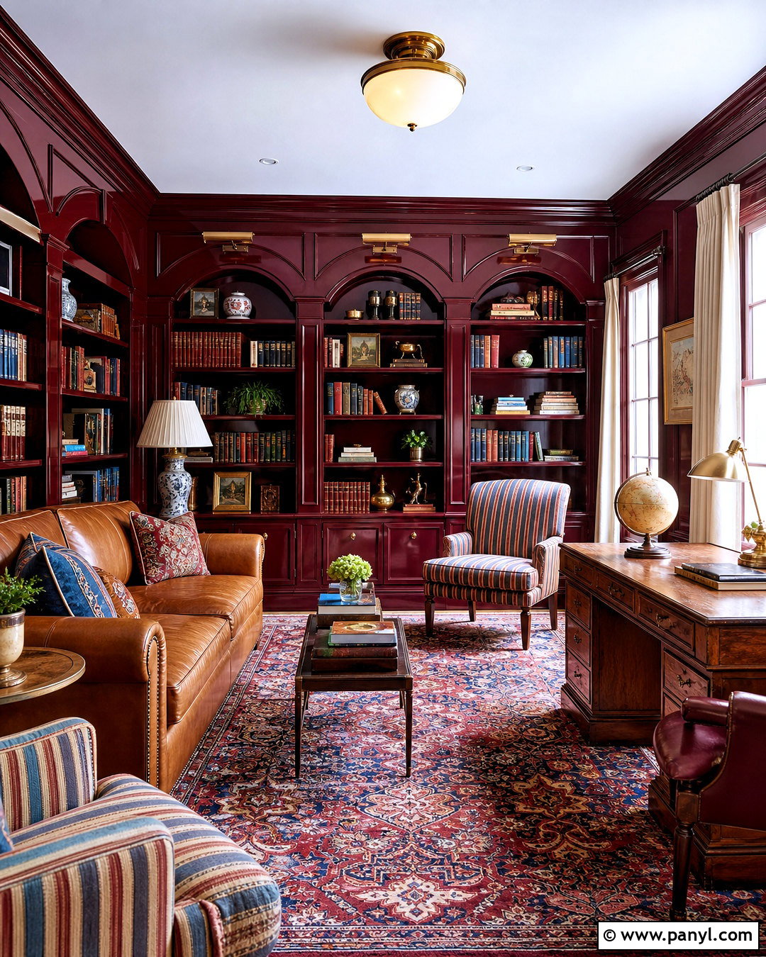 Burgundy Lacquered Library Walls - 20 lacquered walls