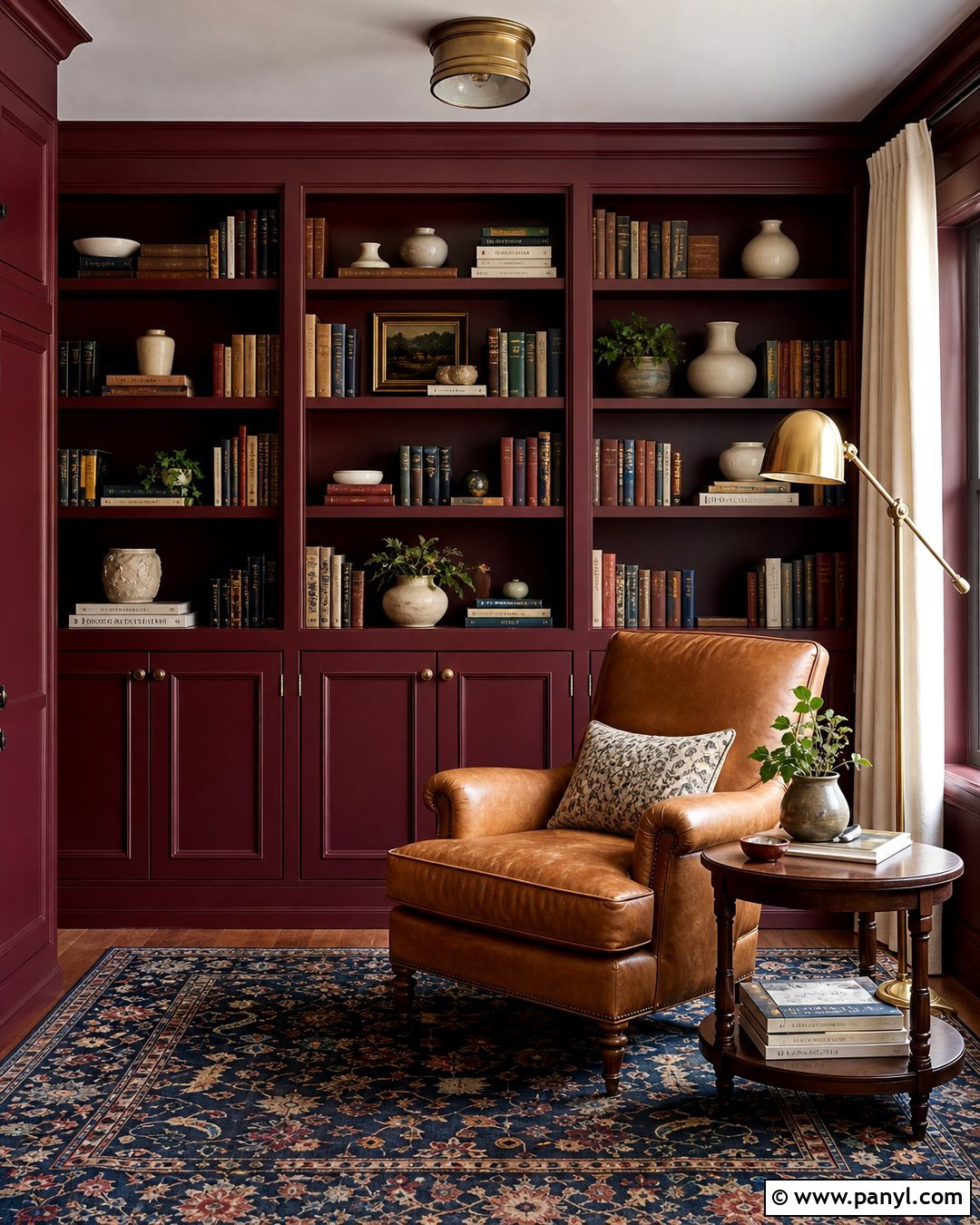 Burgundy Library Accent Wall - 35 colorful accent wall ideas