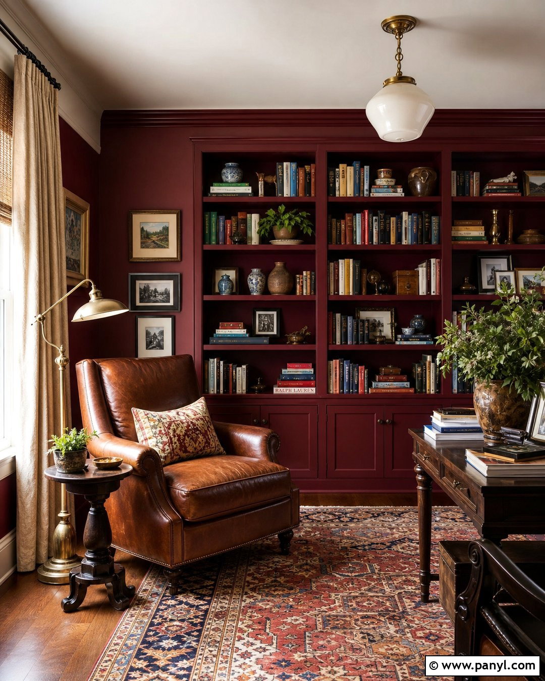 Burgundy Library Accent Wall - 25 Wall Accent Paint Ideas