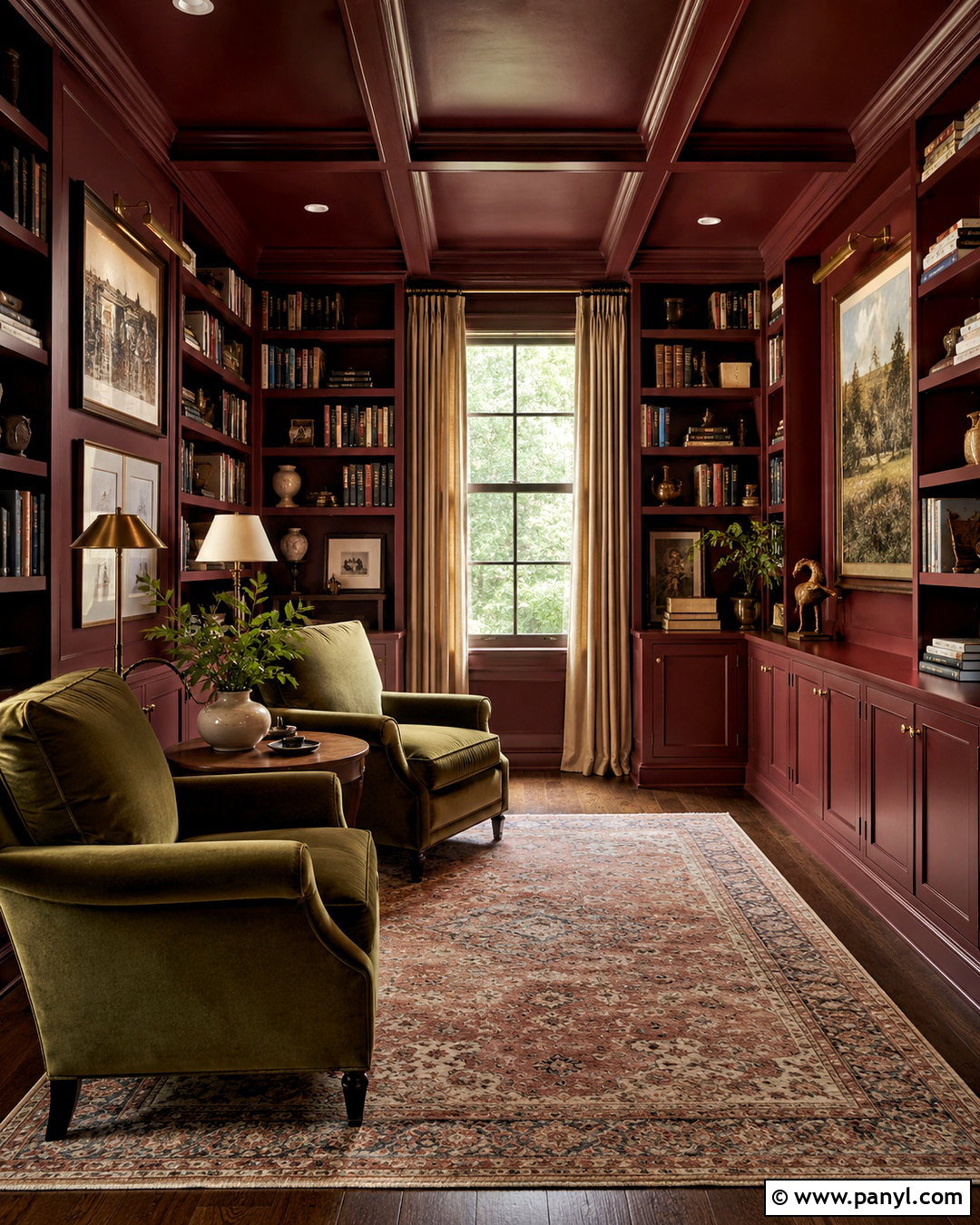 Burgundy Library Walls And Ceiling - 20 dark walls and ceiling ideas