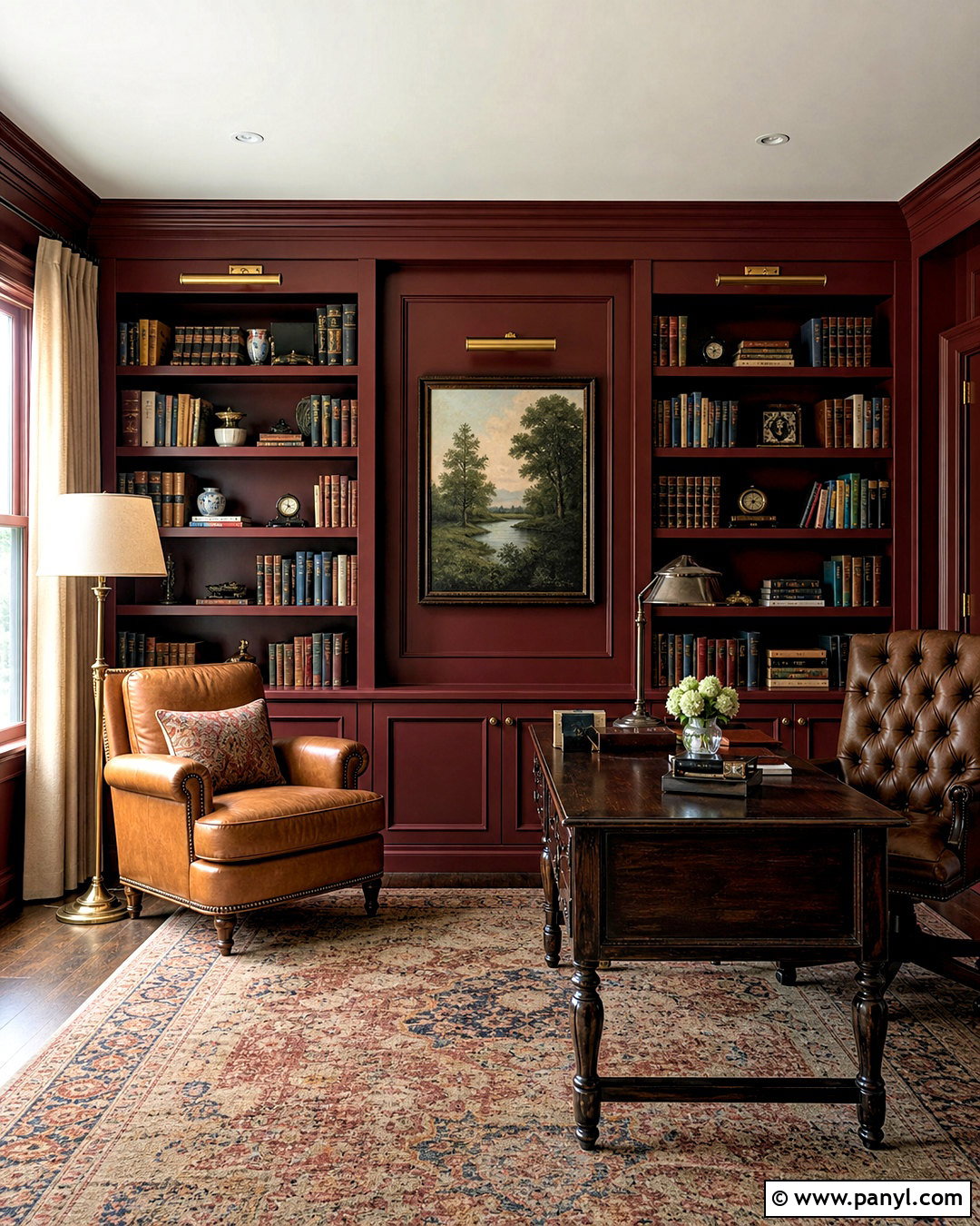 Burgundy Library Walls - 20 wall paint inspo ideas