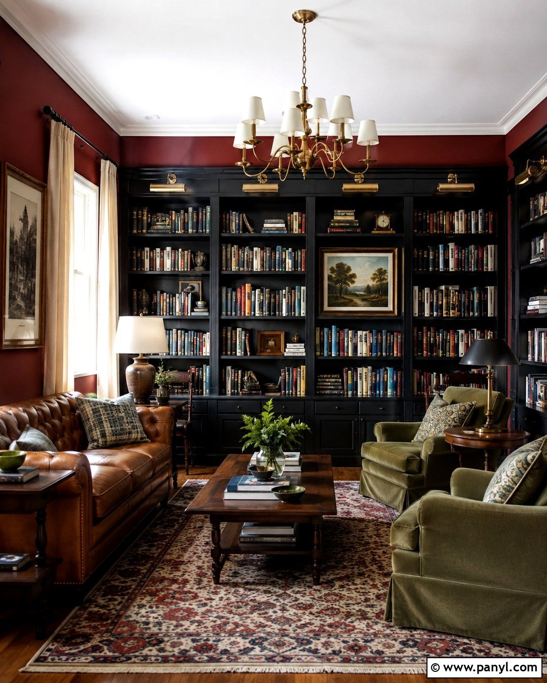 Burgundy Library With Black Trim - 20 Burgundy Walls With Black Trim Ideas